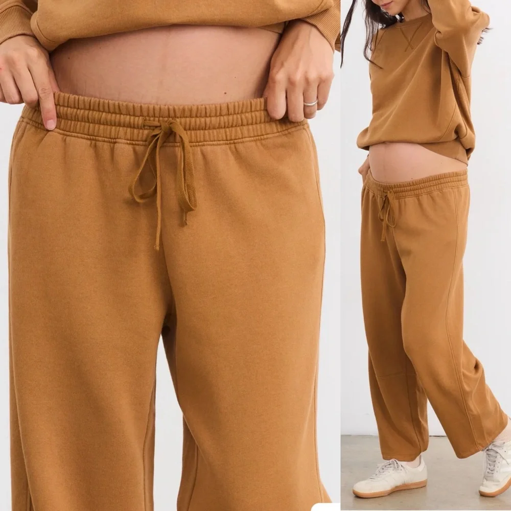 Hatch The Romy Darted Sweatpants Maternity Barrel Leg Rubber Tan Mustard
